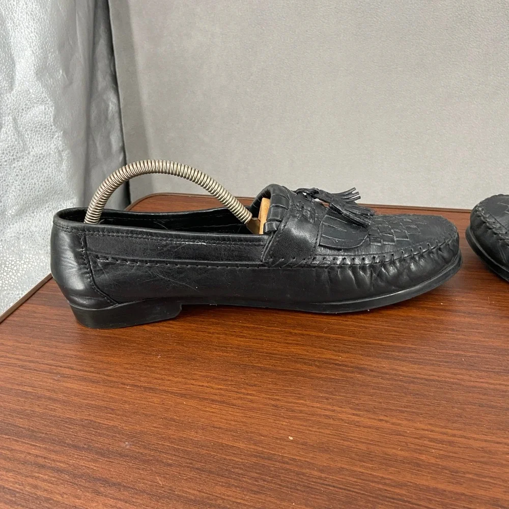 Nunn Bush Mens Vintage Black Leather Woven Kiltie Tassel Loafers 84111 001 10 M